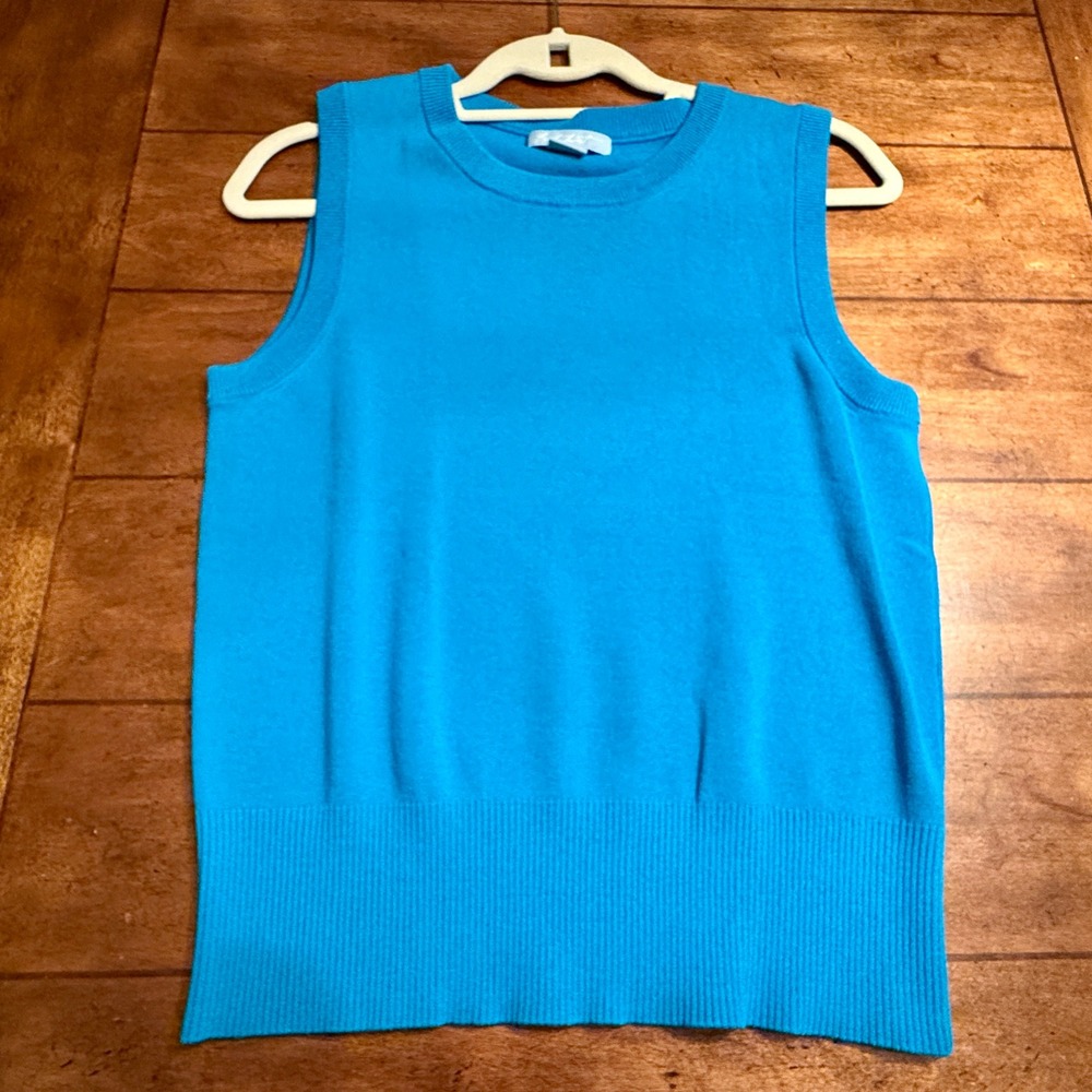 Fresh Twist Blue 3/4 Sleeve Cardigan‎ & Sleeveless Sweater Top Women's Size L - Picture 4 of 16